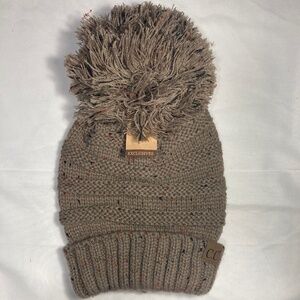 C.C Taupe Oversized Confetti Pom Pom Hat